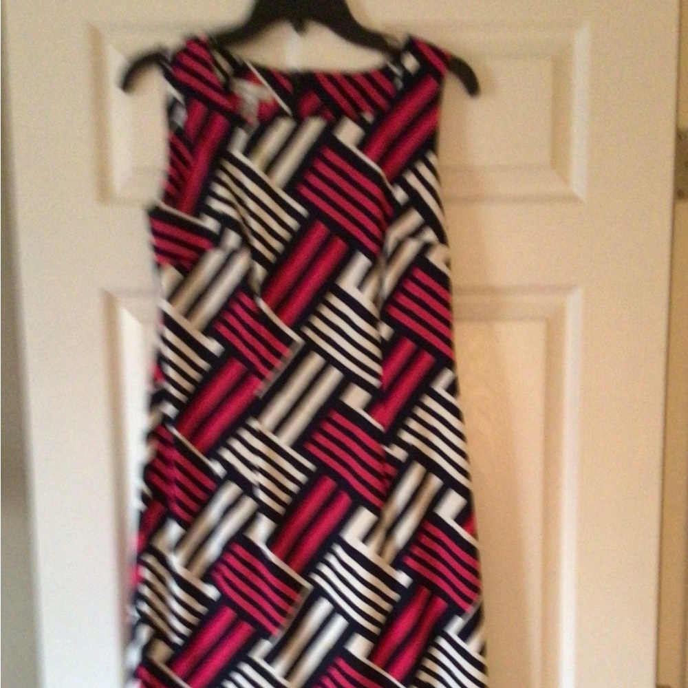 White, navy and pink dress